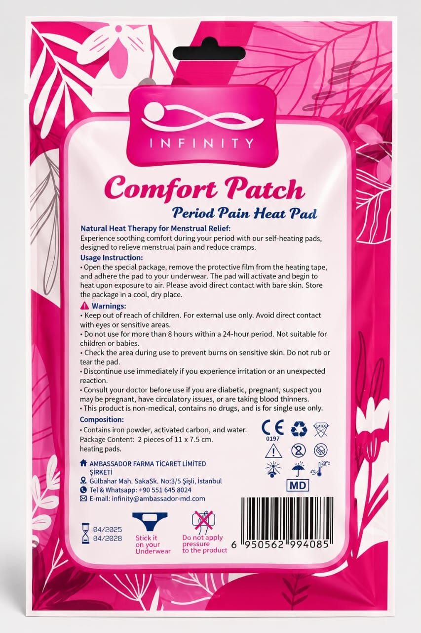 Infinity Comfort Patch pack back with usage instructions